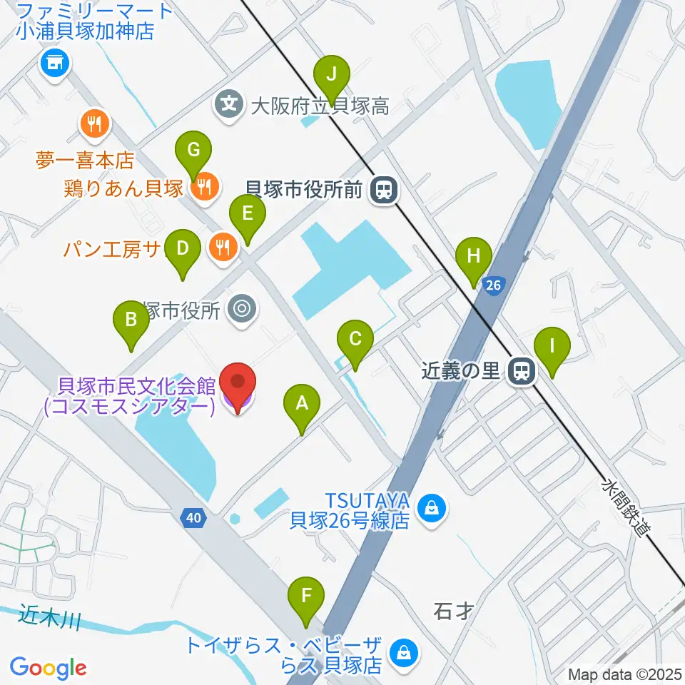 貝塚市民文化会館コスモスシアター周辺の駐車場・コインパーキング一覧地図