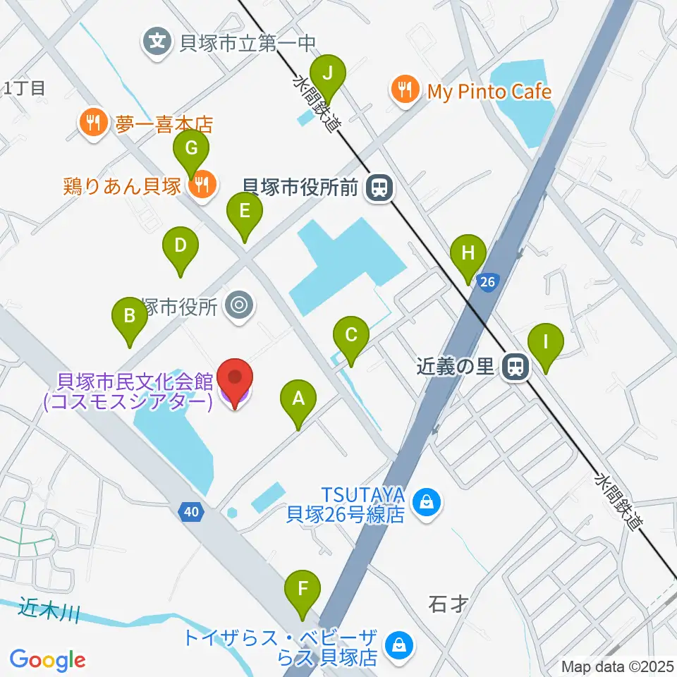 貝塚市民文化会館コスモスシアター周辺の駐車場・コインパーキング一覧地図