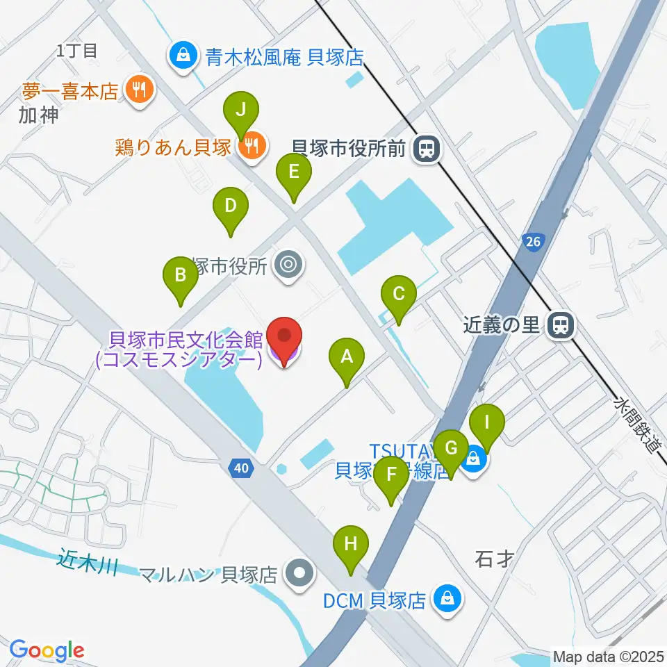 貝塚市民文化会館コスモスシアター周辺の駐車場・コインパーキング一覧地図
