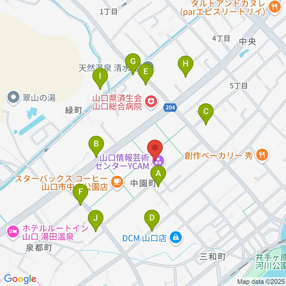 山口情報芸術センターYCAM周辺の駐車場・コインパーキング一覧地図