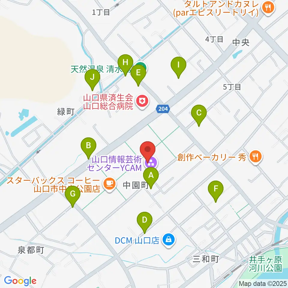 山口情報芸術センターYCAM周辺の駐車場・コインパーキング一覧地図