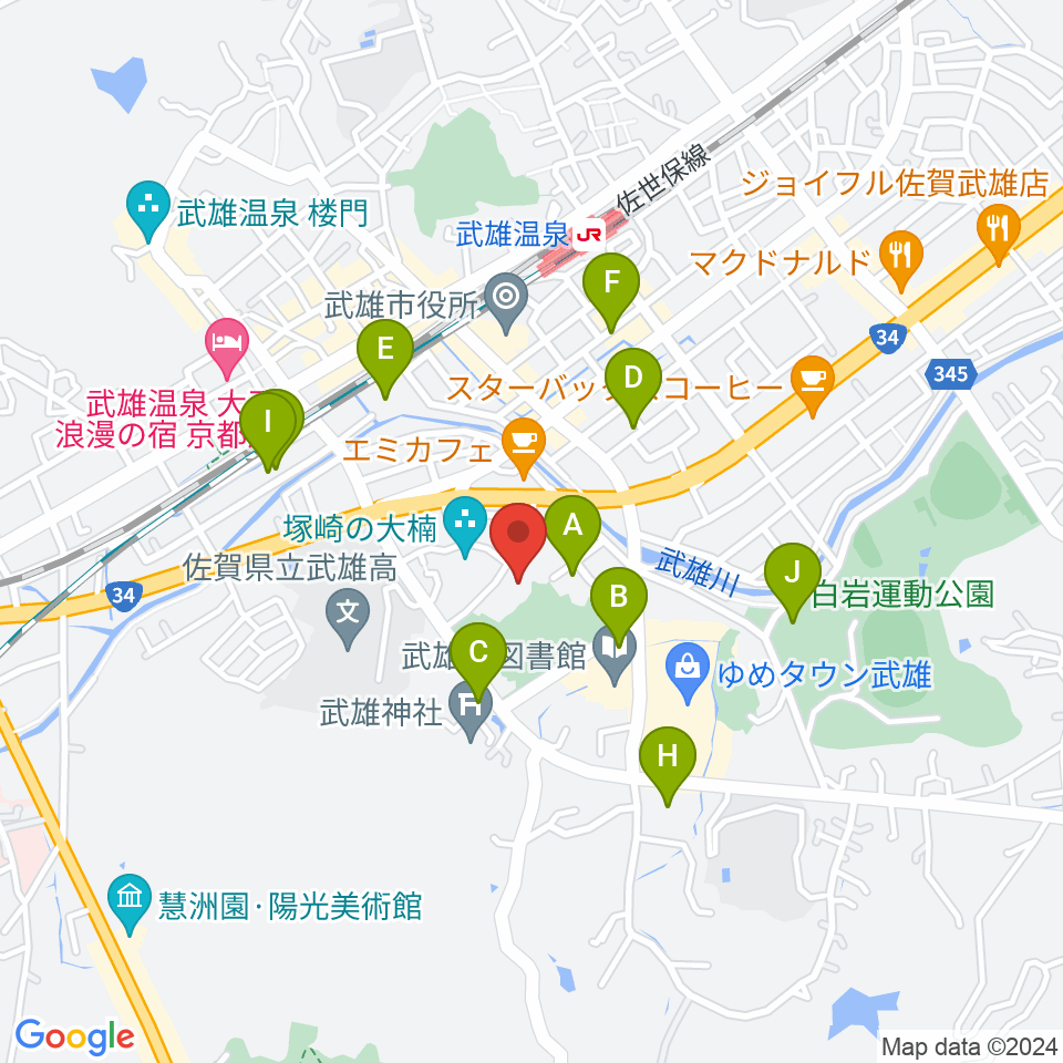 武雄市文化会館周辺の駐車場・コインパーキング一覧地図