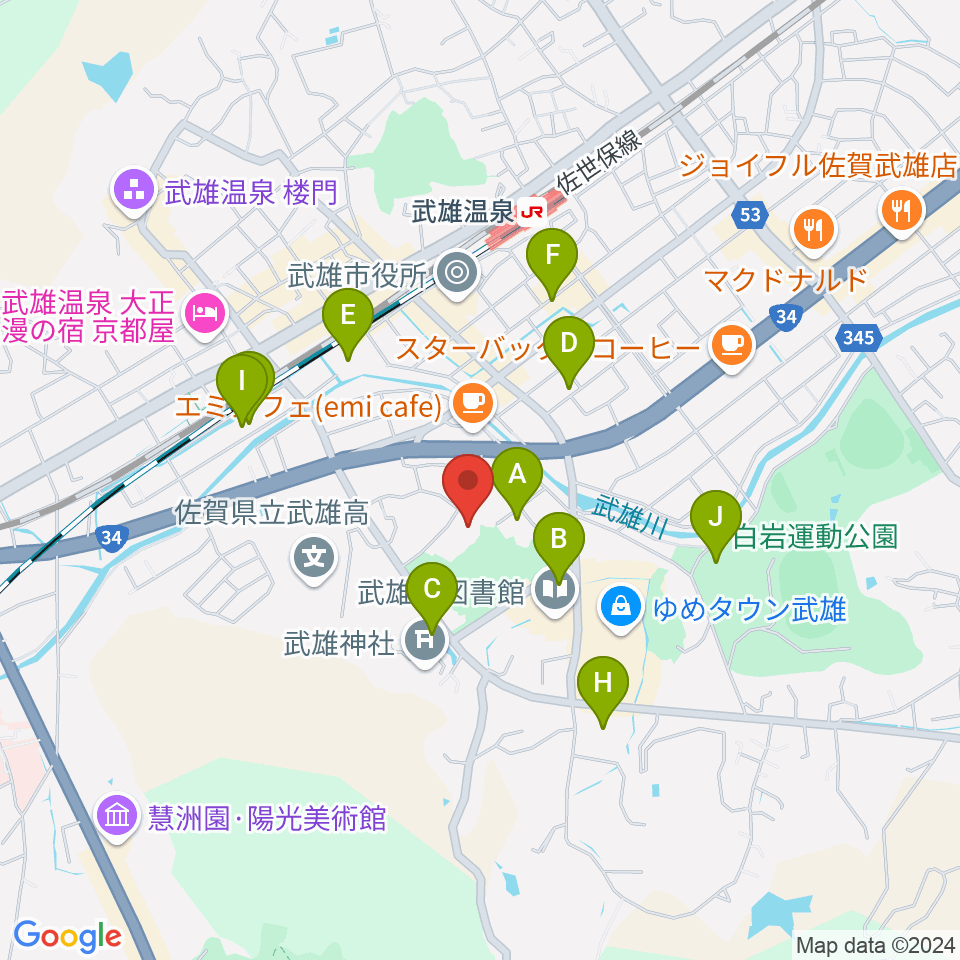 武雄市文化会館周辺の駐車場・コインパーキング一覧地図