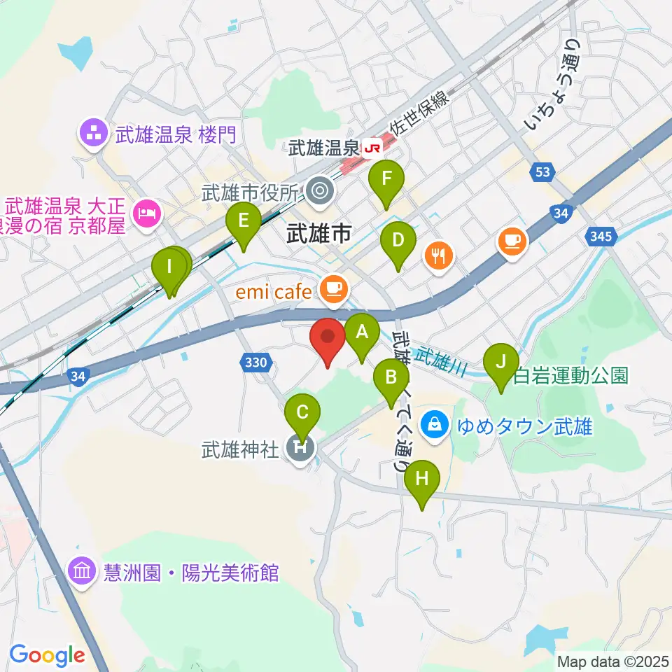 武雄市文化会館周辺の駐車場・コインパーキング一覧地図