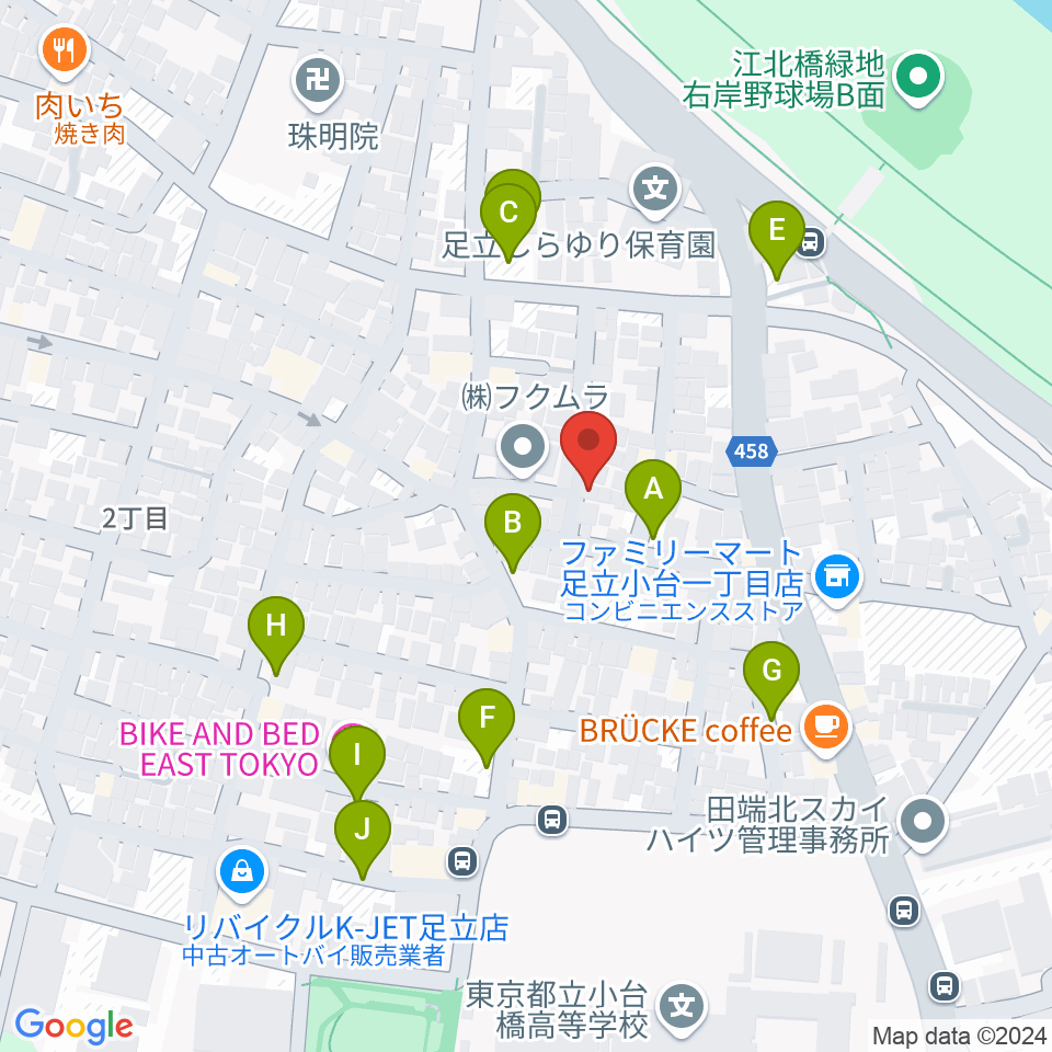 東音楽器足立センター 音楽教室周辺の駐車場・コインパーキング一覧地図