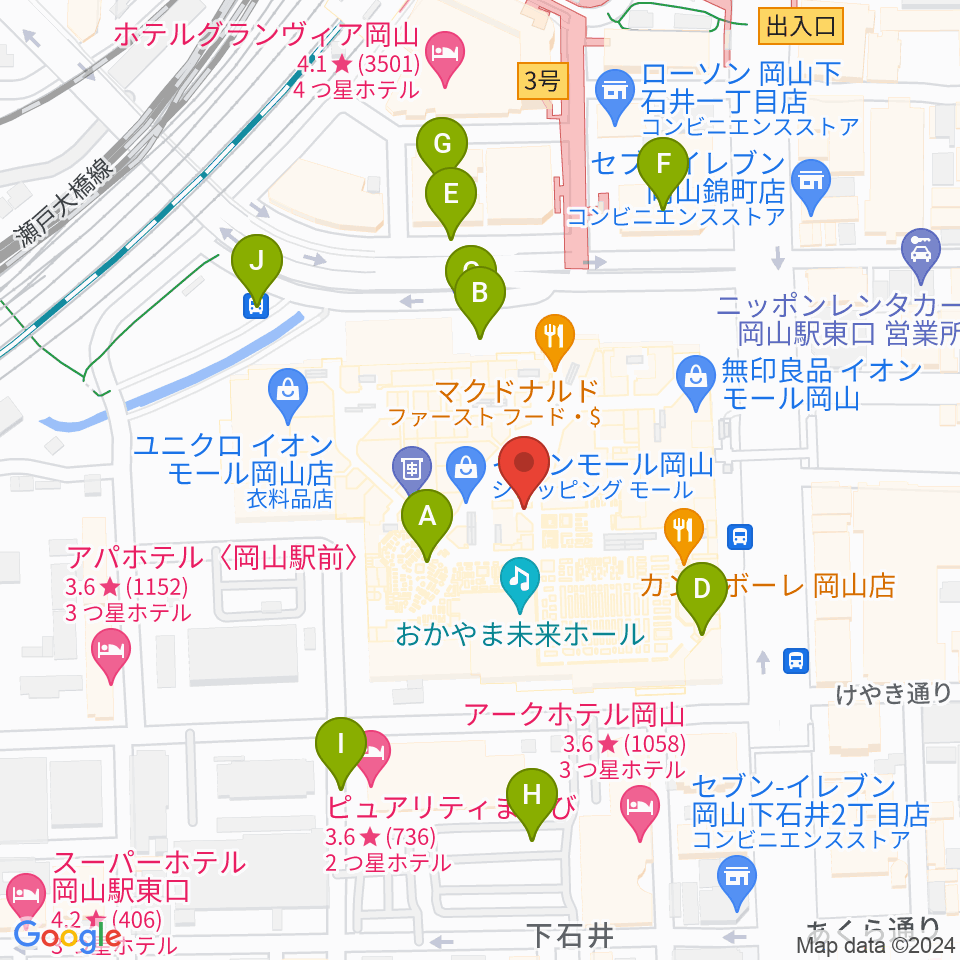 島村楽器 イオンモール岡山店 周辺の駐車場・コインパーキング一覧地図