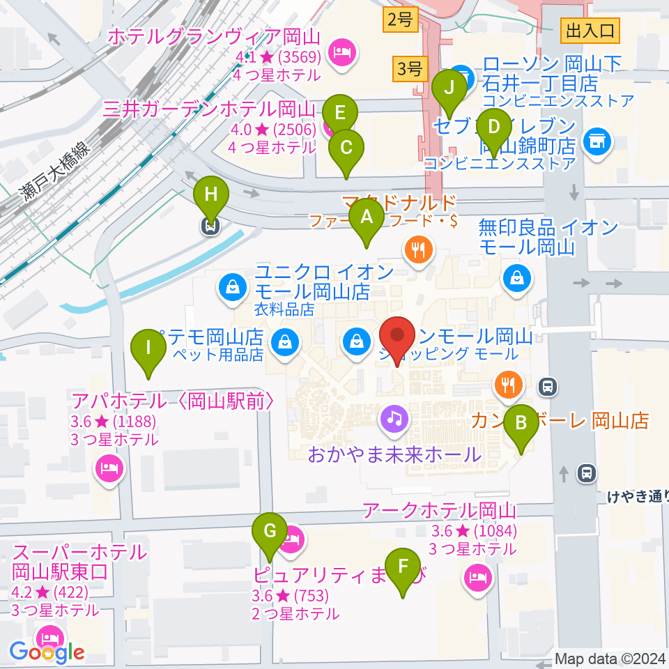 島村楽器 イオンモール岡山店 周辺の駐車場・コインパーキング一覧地図