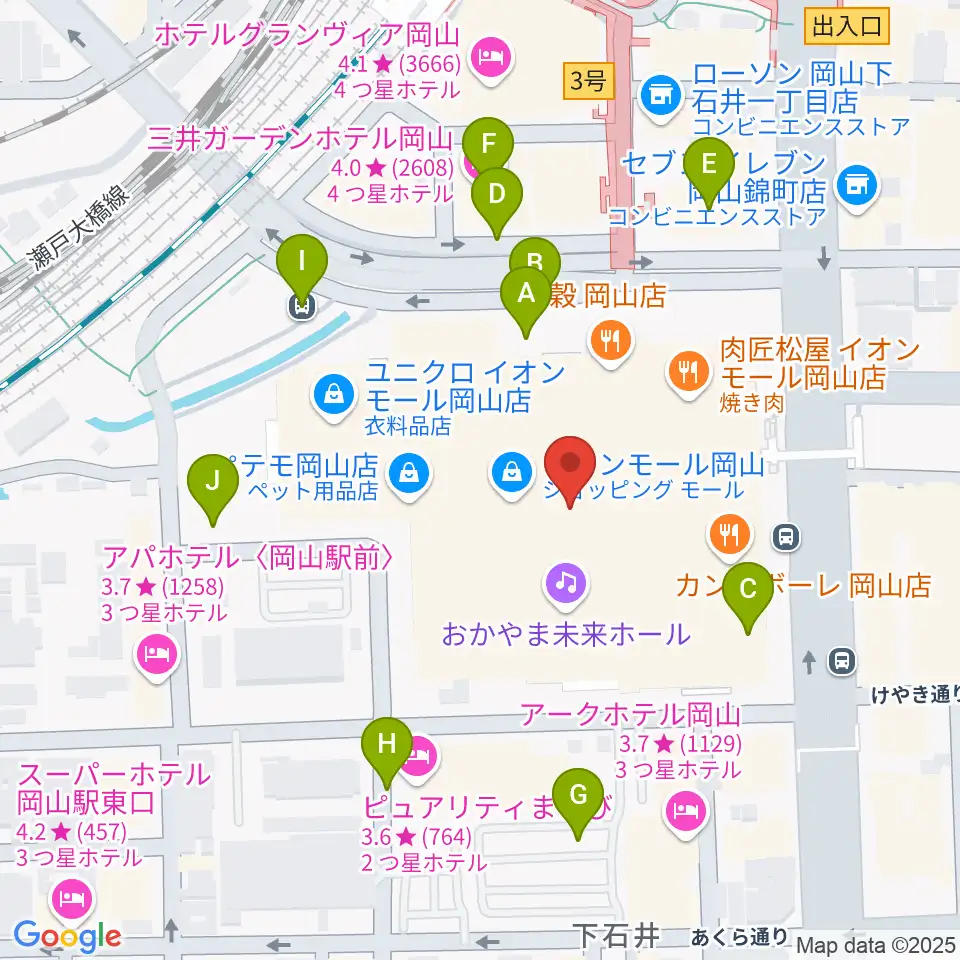 島村楽器 イオンモール岡山店 周辺の駐車場・コインパーキング一覧地図