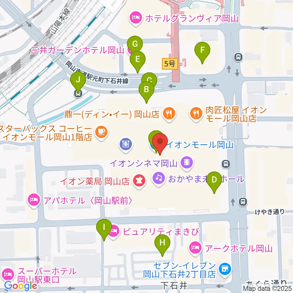 島村楽器 イオンモール岡山店 周辺の駐車場・コインパーキング一覧地図