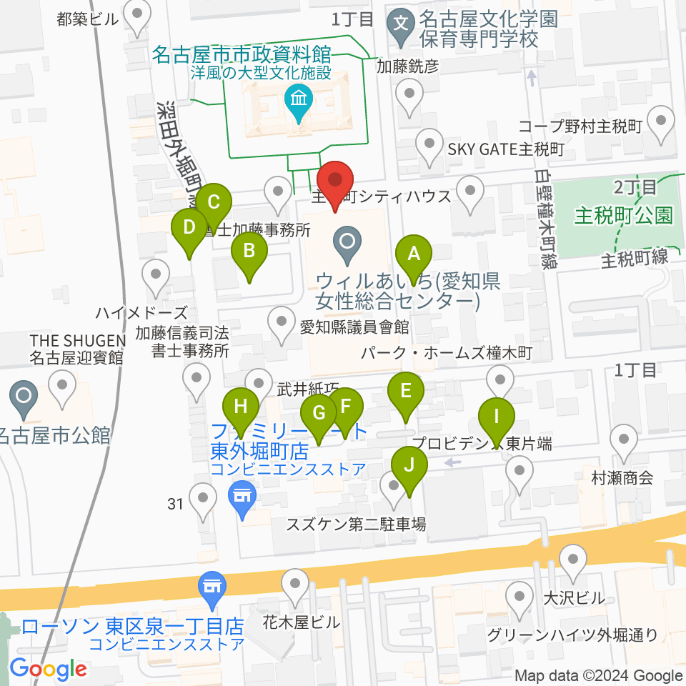 ウィルあいち愛知県女性総合センター周辺の駐車場・コインパーキング一覧地図