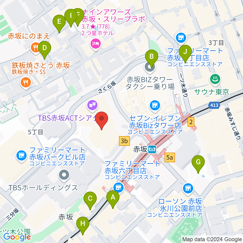 TBS赤坂ACTシアター周辺の駐車場・コインパーキング一覧地図