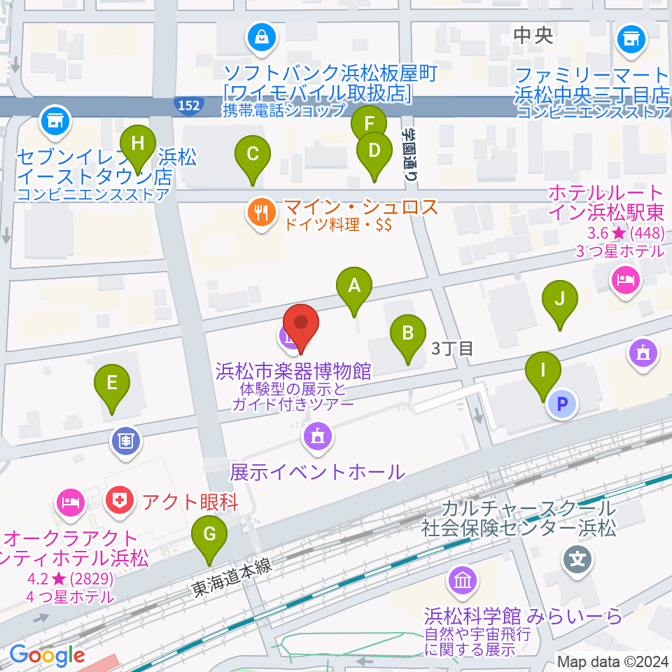 浜松市楽器博物館周辺の駐車場・コインパーキング一覧地図