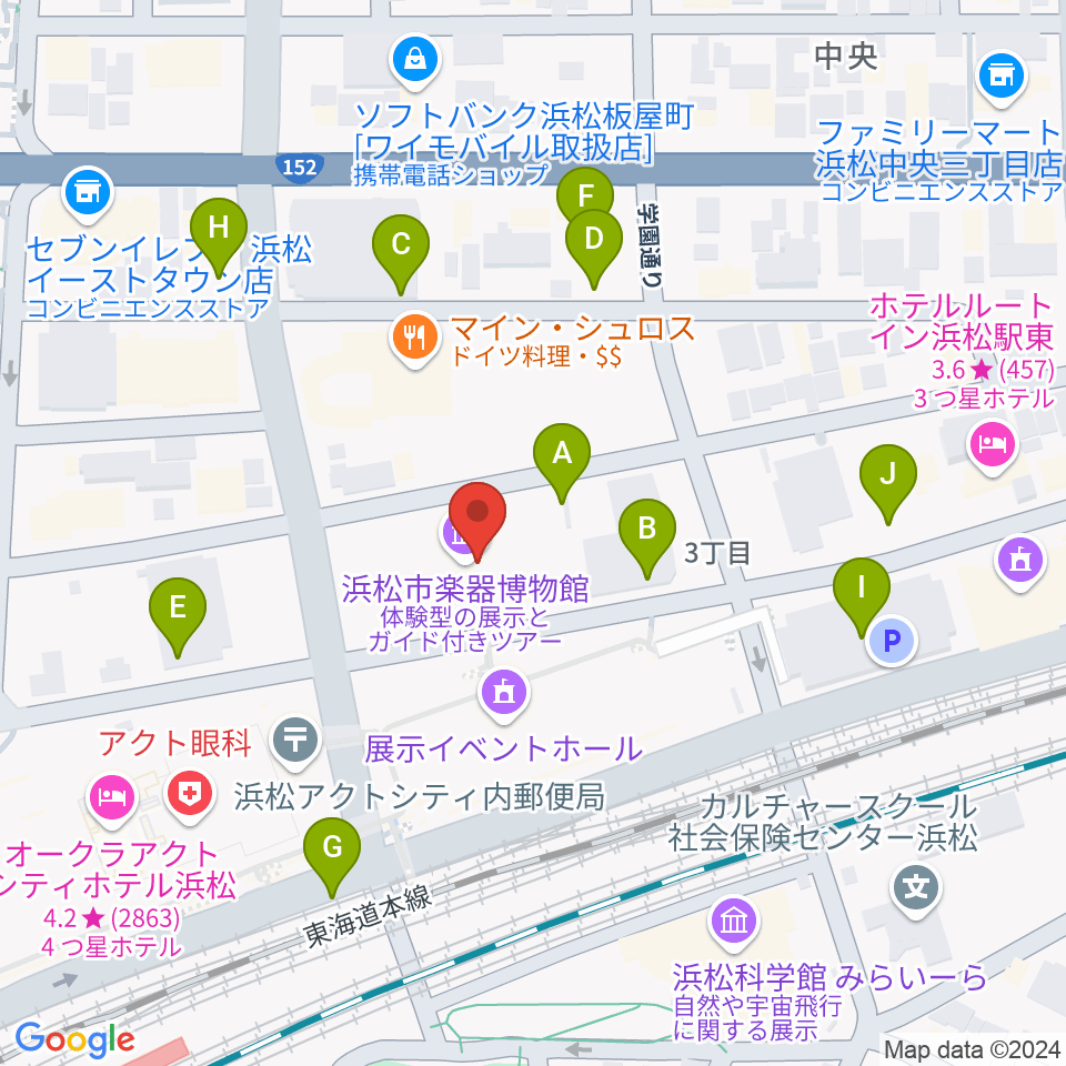 浜松市楽器博物館周辺の駐車場・コインパーキング一覧地図