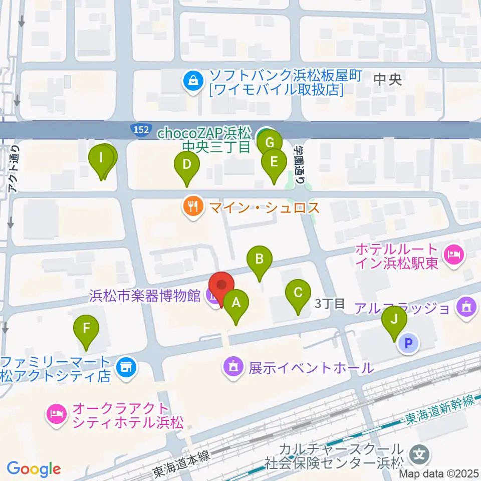 浜松市楽器博物館周辺の駐車場・コインパーキング一覧地図