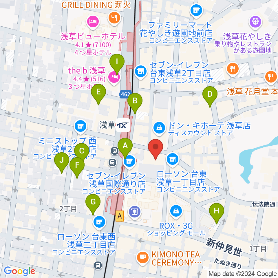 浅草演芸ホール周辺の駐車場・コインパーキング一覧地図