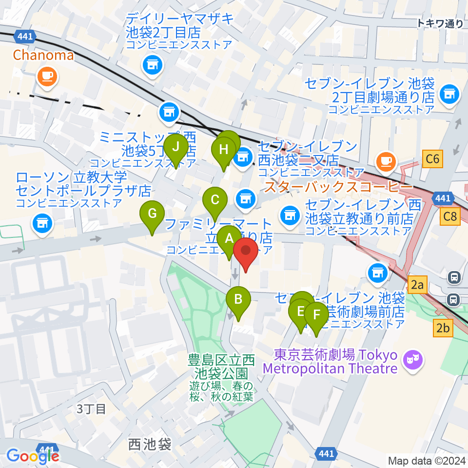 いけぶくろ楽器 池袋西口センター周辺の駐車場・コインパーキング一覧地図