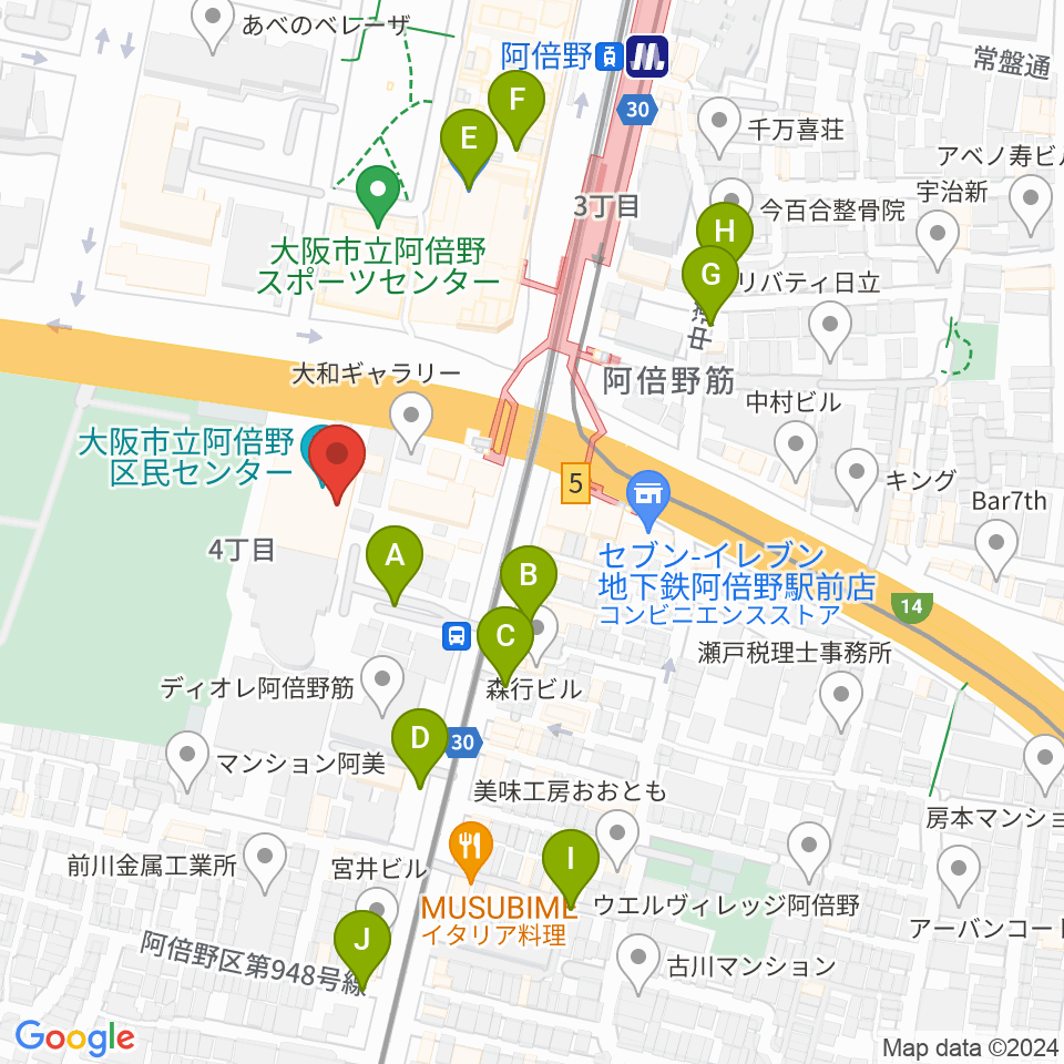 阿倍野区民センター周辺の駐車場・コインパーキング一覧地図