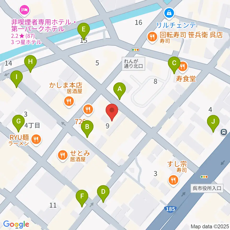 なかやま楽器 呉本店周辺の駐車場・コインパーキング一覧地図