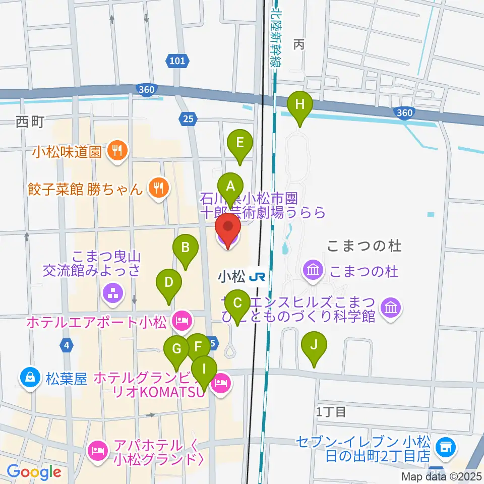 石川県小松市團十郎芸術劇場うらら周辺の駐車場・コインパーキング一覧地図