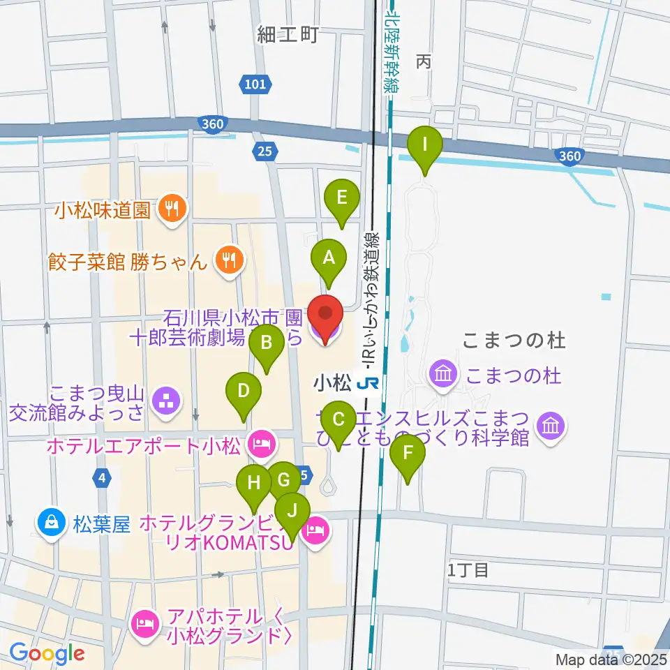 石川県小松市團十郎芸術劇場うらら周辺の駐車場・コインパーキング一覧地図