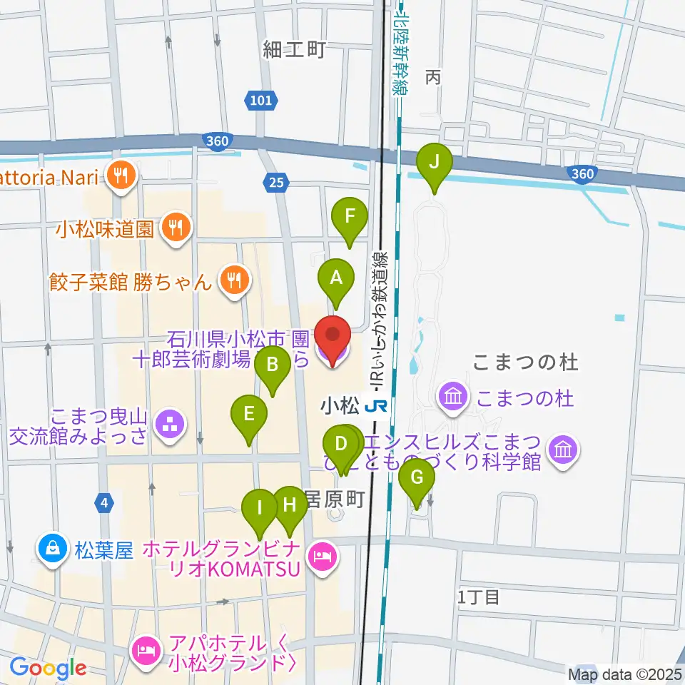 石川県小松市團十郎芸術劇場うらら周辺の駐車場・コインパーキング一覧地図