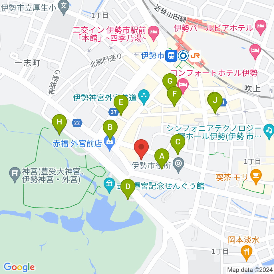 いせシティプラザ周辺の駐車場・コインパーキング一覧地図