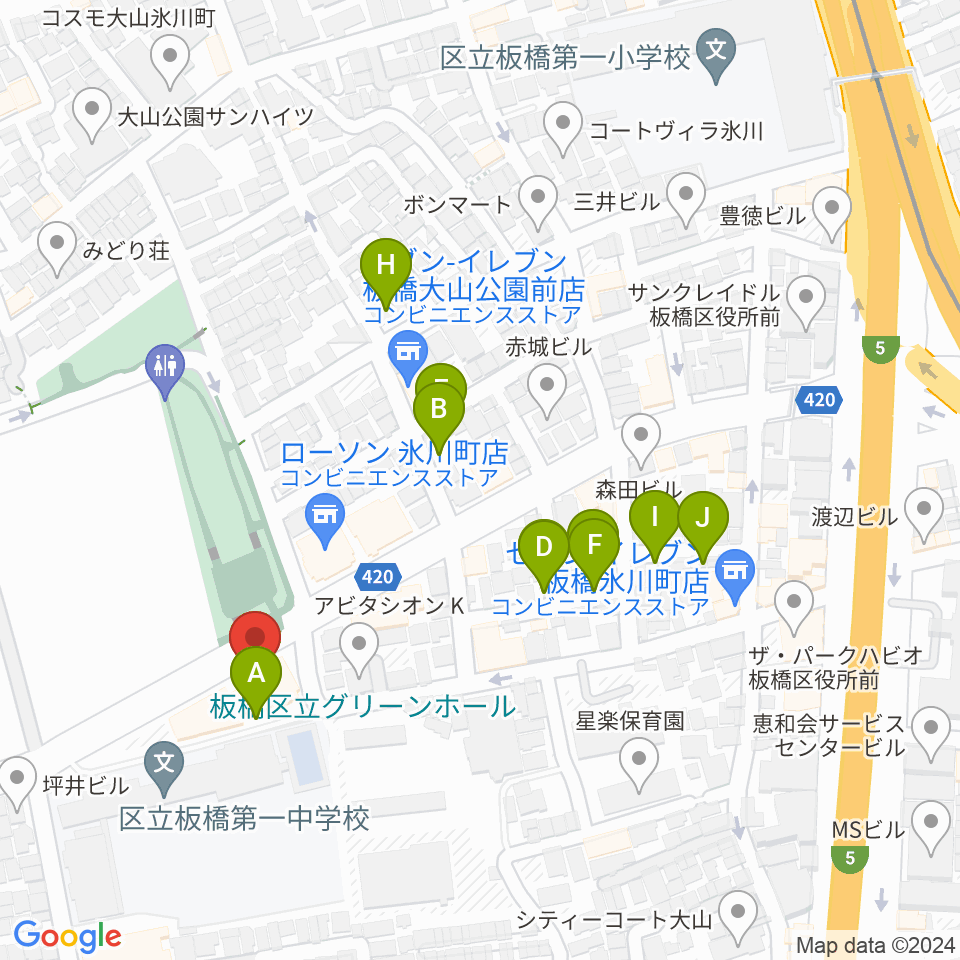 板橋区立グリーンホール周辺の駐車場・コインパーキング一覧地図