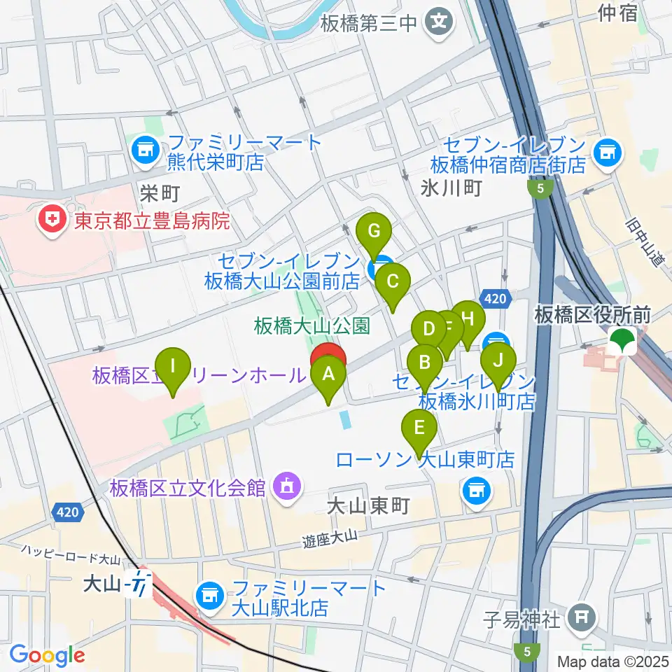 板橋区立グリーンホール周辺の駐車場・コインパーキング一覧地図