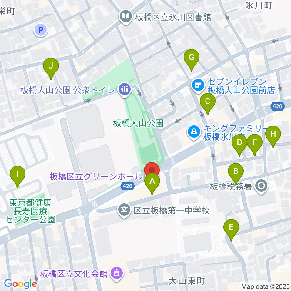板橋区立グリーンホール周辺の駐車場・コインパーキング一覧地図