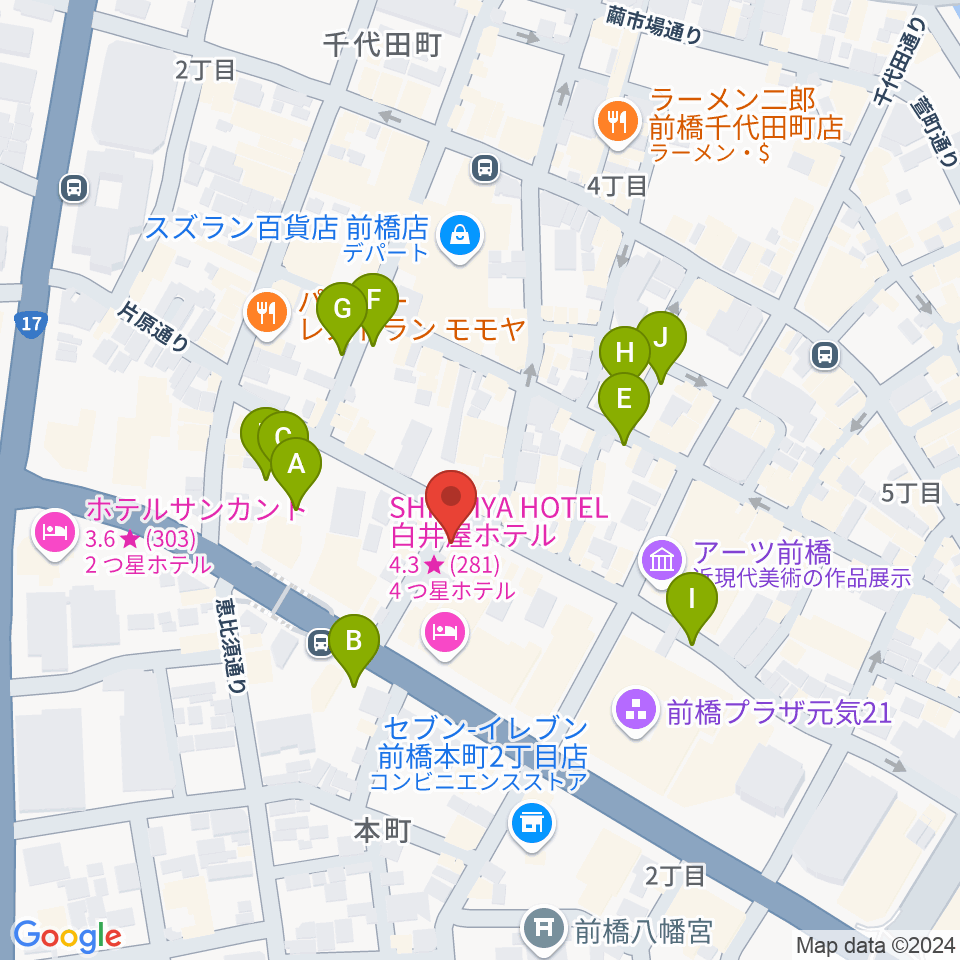 前橋ダウンビート周辺の駐車場・コインパーキング一覧地図