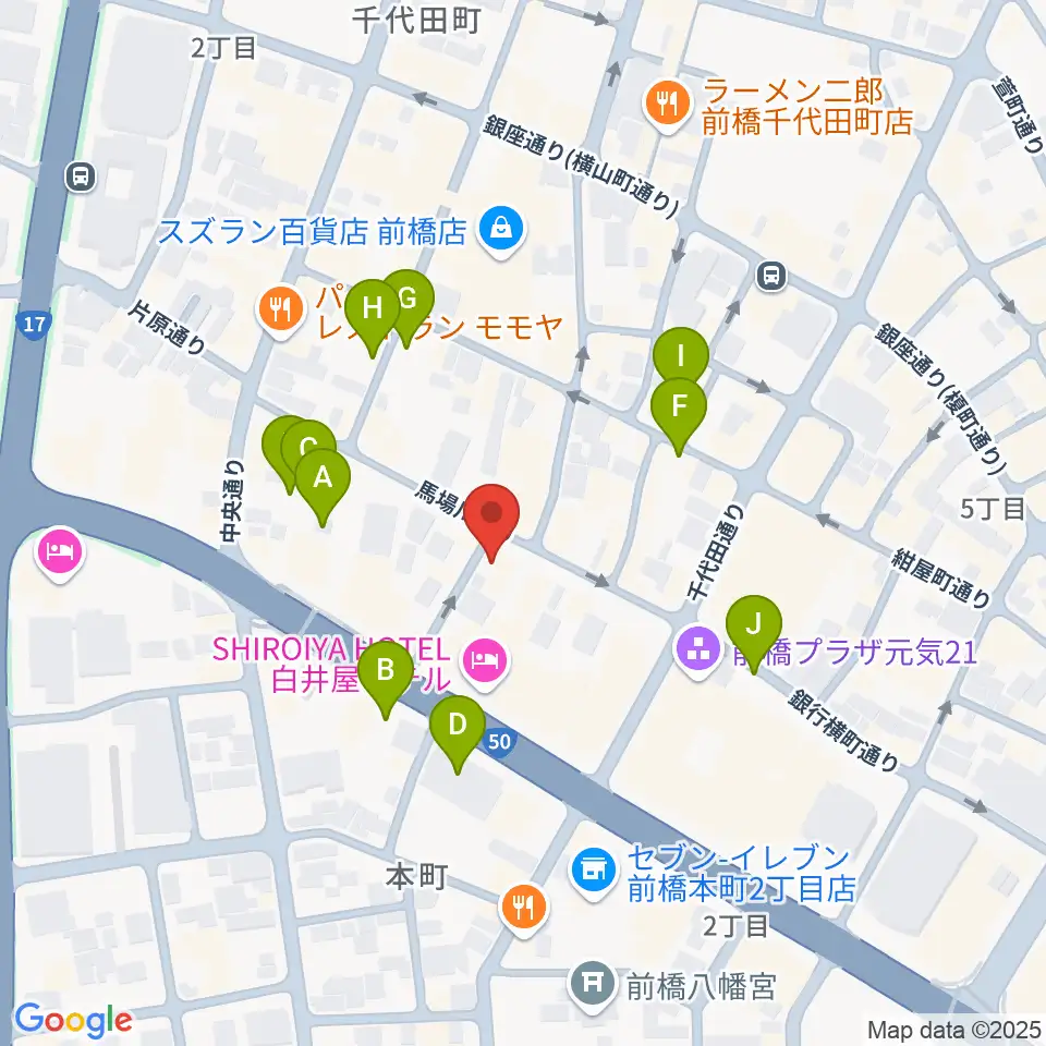 前橋ダウンビート周辺の駐車場・コインパーキング一覧地図