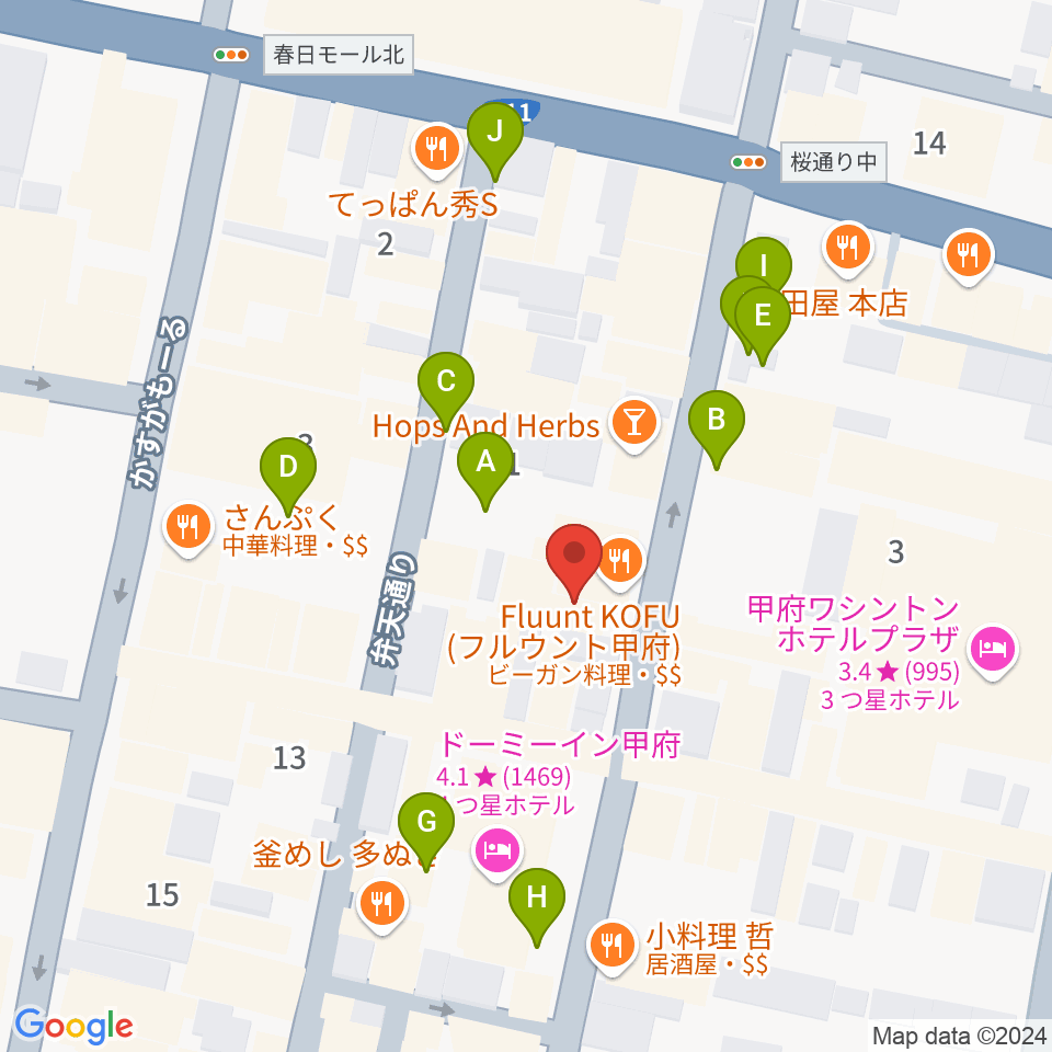 甲府桜座周辺の駐車場・コインパーキング一覧地図