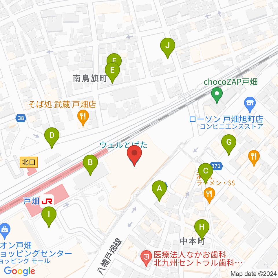 ウェルとばた 戸畑市民会館周辺の駐車場・コインパーキング一覧地図