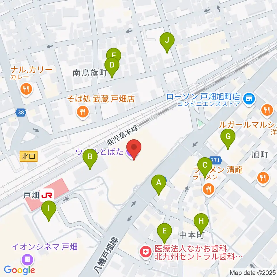ウェルとばた 戸畑市民会館周辺の駐車場・コインパーキング一覧地図