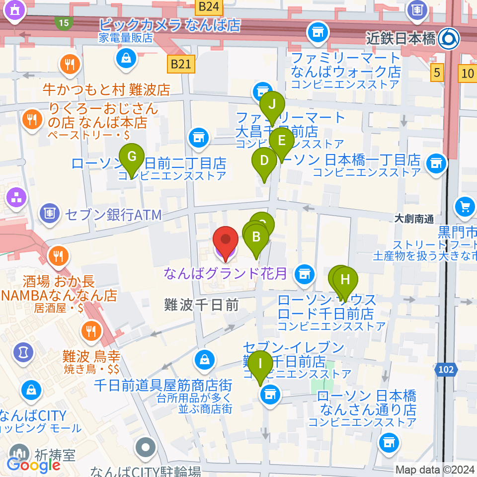 なんばグランド花月周辺の駐車場・コインパーキング一覧地図