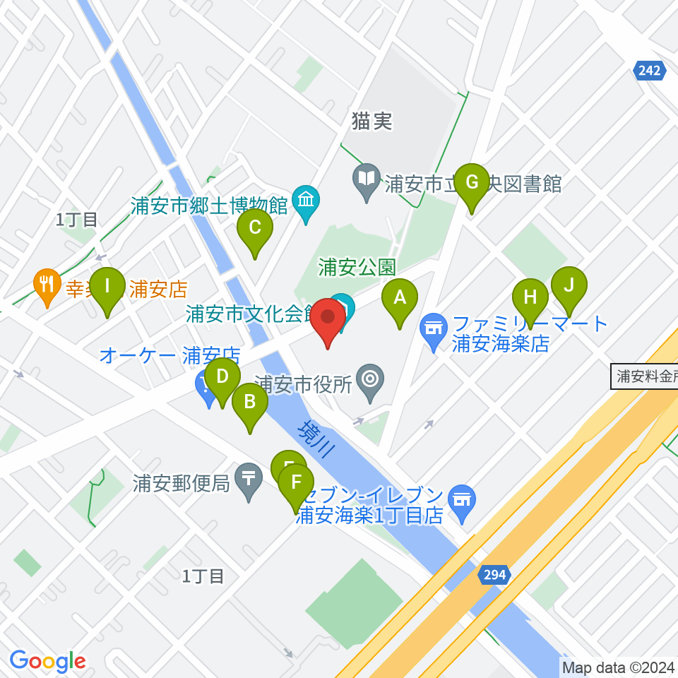 浦安市文化会館周辺の駐車場・コインパーキング一覧地図