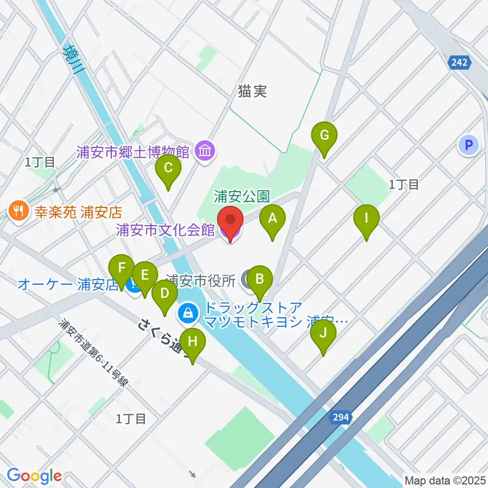浦安市文化会館周辺の駐車場・コインパーキング一覧地図