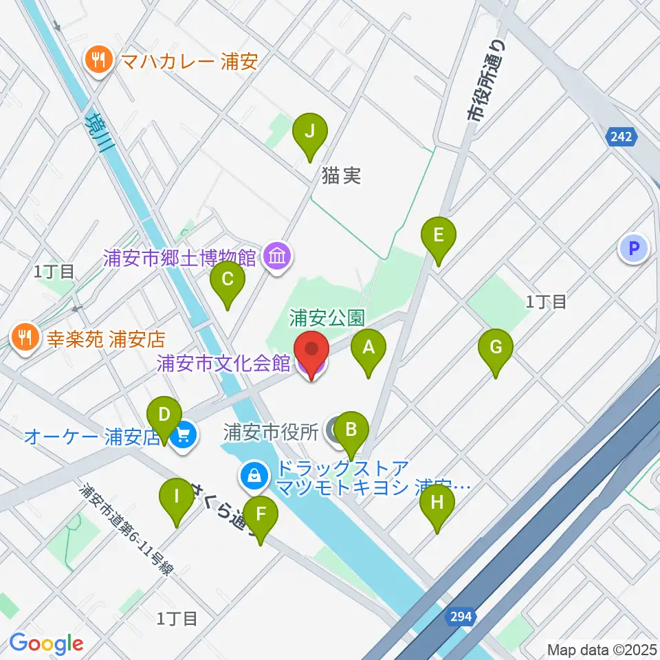 浦安市文化会館周辺の駐車場・コインパーキング一覧地図