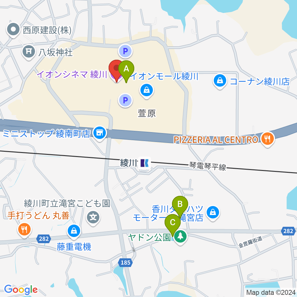 島村楽器 イオンモール綾川店周辺の駐車場・コインパーキング一覧地図