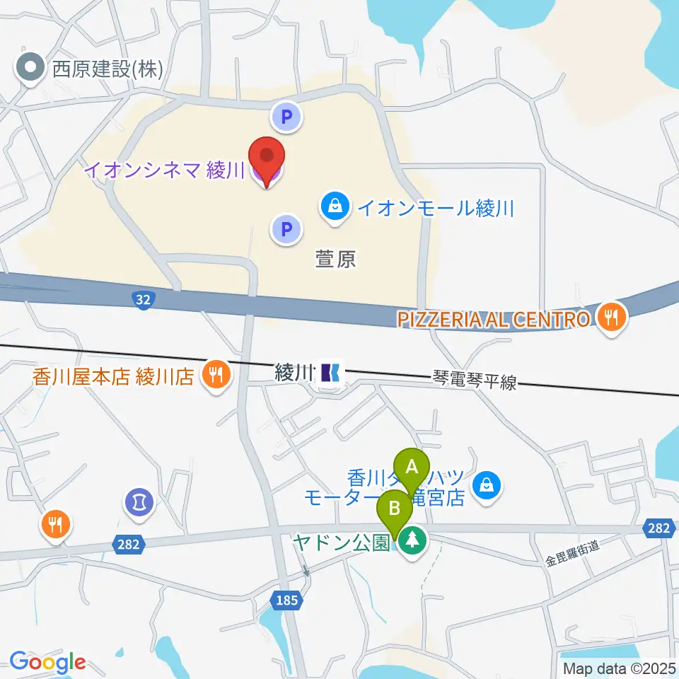 島村楽器 イオンモール綾川店周辺の駐車場・コインパーキング一覧地図