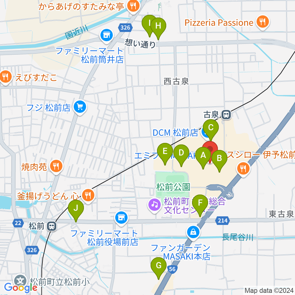 島村楽器エミフルMASAKI店周辺の駐車場・コインパーキング一覧地図