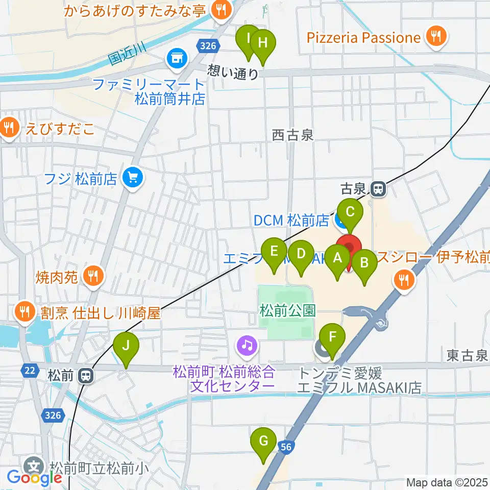 島村楽器エミフルMASAKI店周辺の駐車場・コインパーキング一覧地図