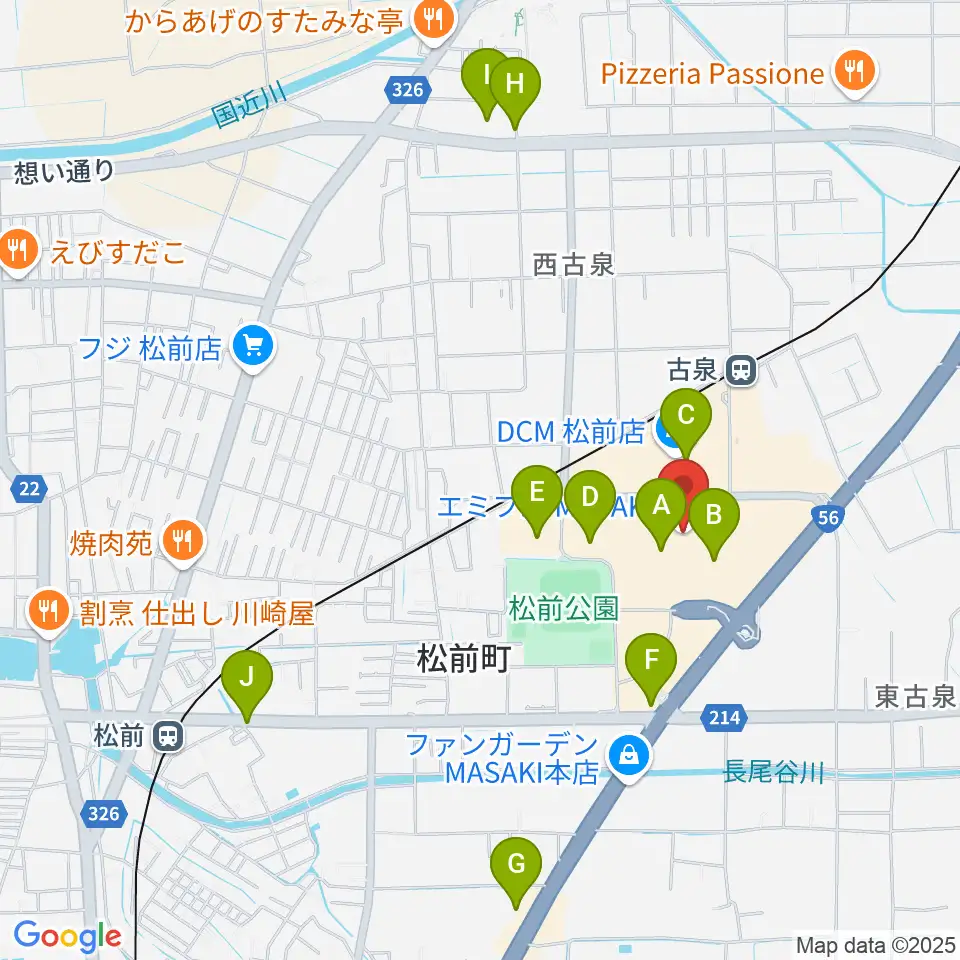 島村楽器エミフルMASAKI店周辺の駐車場・コインパーキング一覧地図