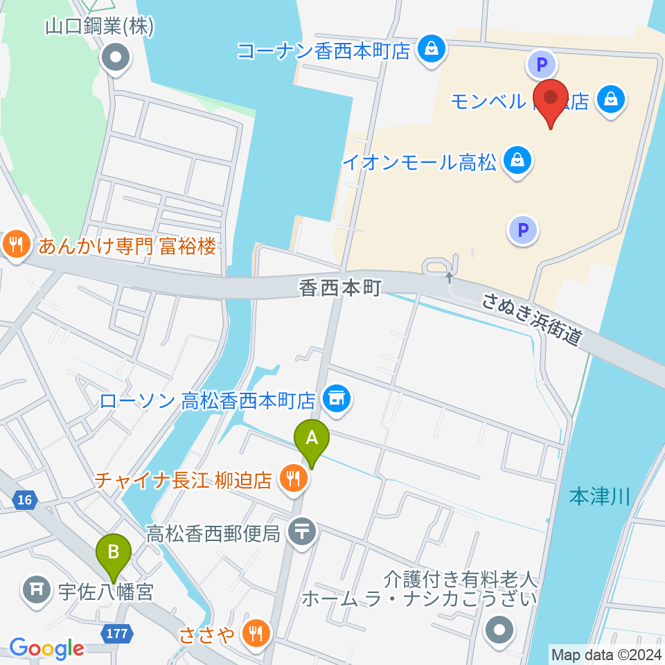 楽器堂オーパス イオンモール高松店周辺の駐車場・コインパーキング一覧地図