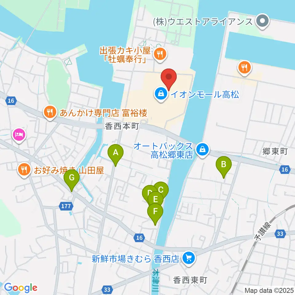 楽器堂オーパス イオンモール高松店周辺の駐車場・コインパーキング一覧地図