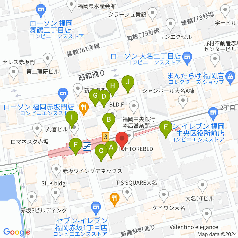 福岡バックステージ周辺の駐車場・コインパーキング一覧地図