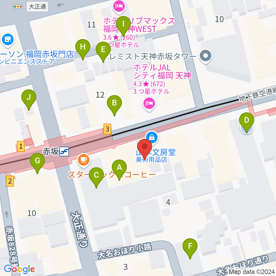 福岡バックステージ周辺の駐車場・コインパーキング一覧地図