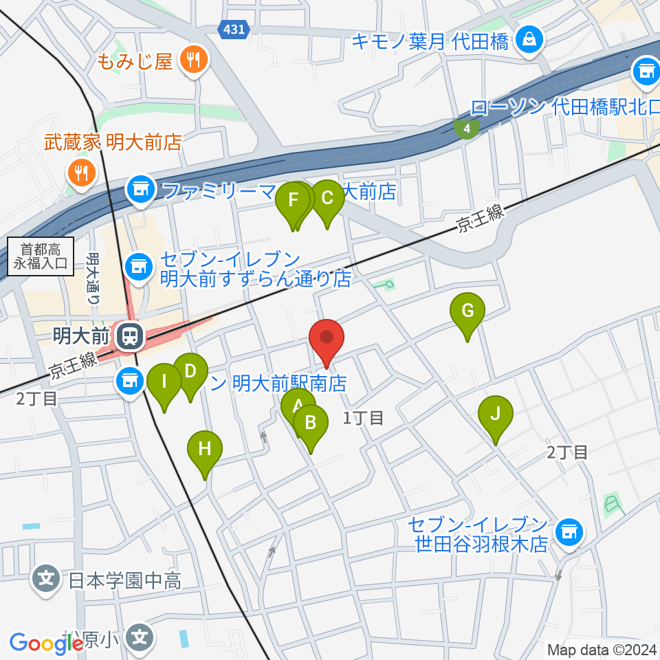 YRZ MUSIC 萬屋ドラム教室周辺の駐車場・コインパーキング一覧地図