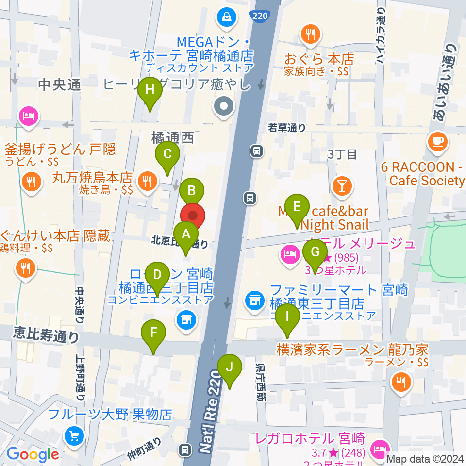 宮崎ライブハウス絃周辺の駐車場・コインパーキング一覧地図