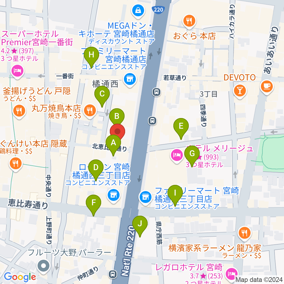 宮崎ライブハウス絃周辺の駐車場・コインパーキング一覧地図